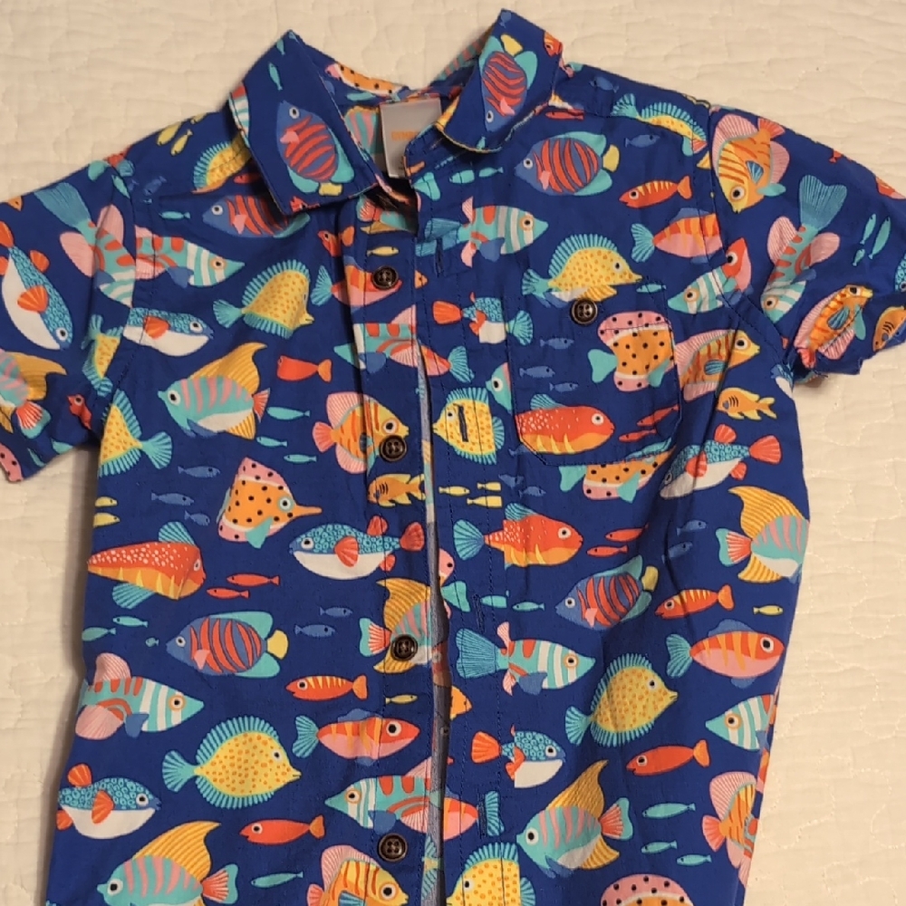 Gymboree Splish splash 3T Colorful Fish Print Button-Up Shirt